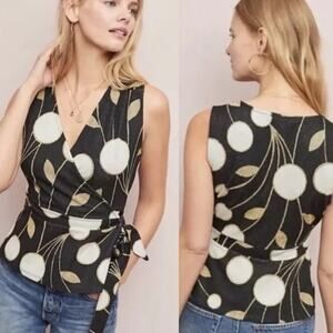 Anthropologie Maeve Craspedia Wrap Peplum Top Black Gold XS